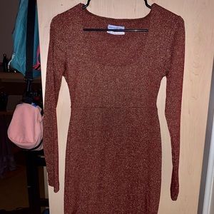 UO Long Sleeve Sparkle Copper Glitter Dress